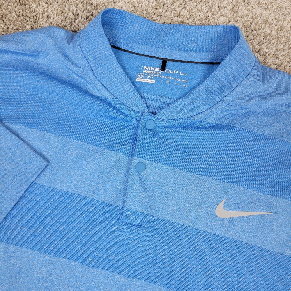 Nike Golf Dri Fit Mens 2XL Blue Striped Performance Stretch Snap Blade Polo